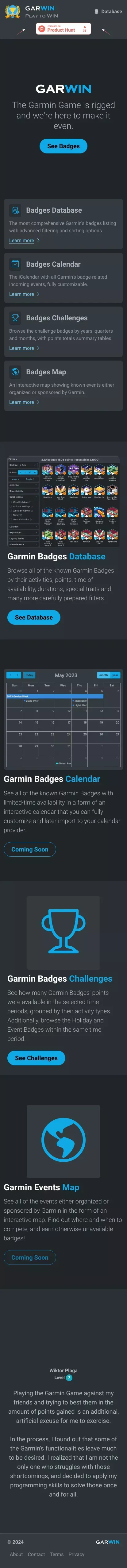 Garwin - Garmin Badges Database, Calendar, Maps and more mobile view