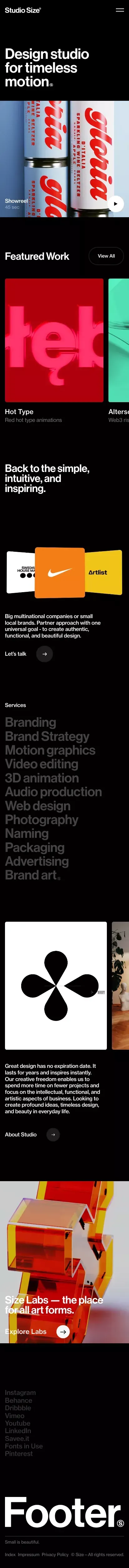 Studio Size - Branding, Packaging & Motion Studio mobile view