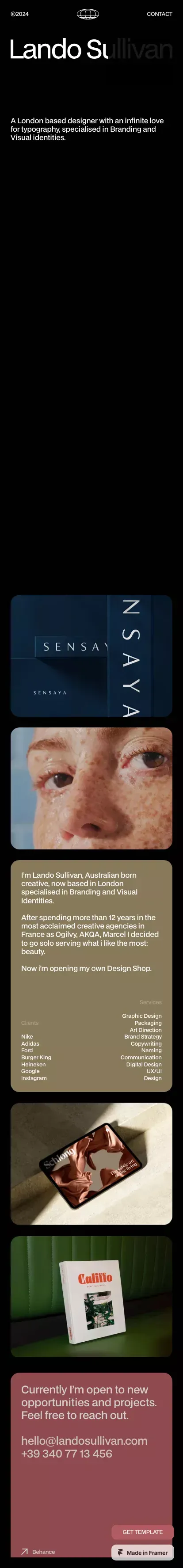 Lando - Free Framer Template mobile view