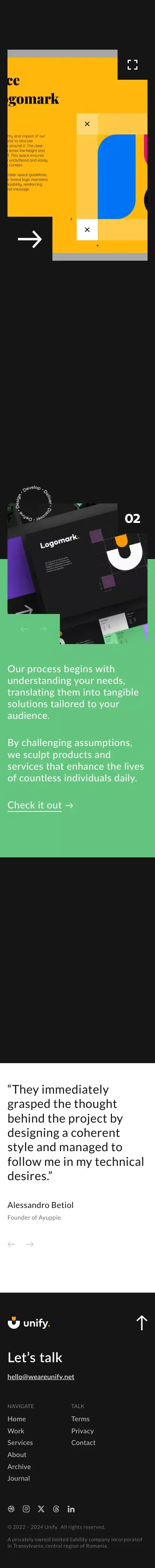 Unify | Branding and Product Design studio mobile view