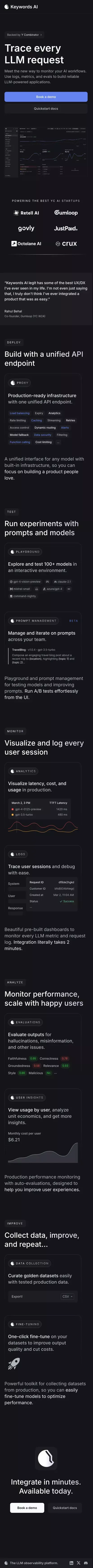 Keywords AI | Unified DevOps platform to build AI applications mobile view