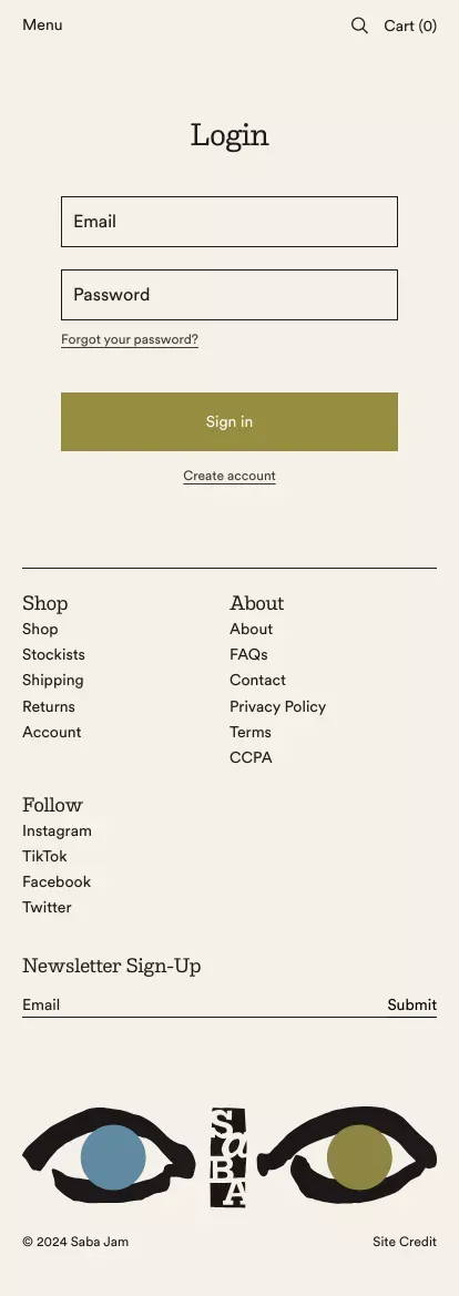 Account – saba jam mobile view
