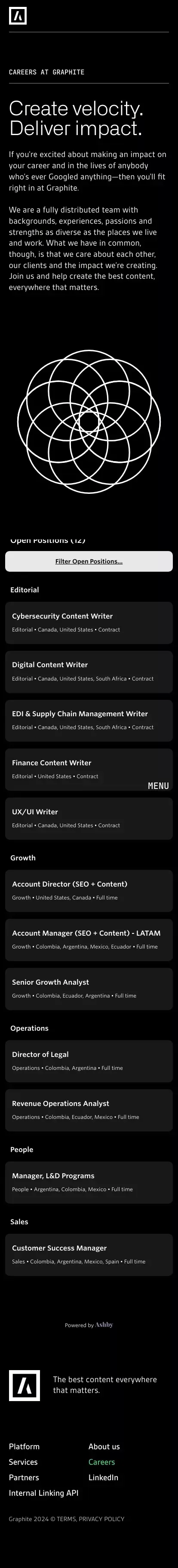 Careers // Graphite mobile view
