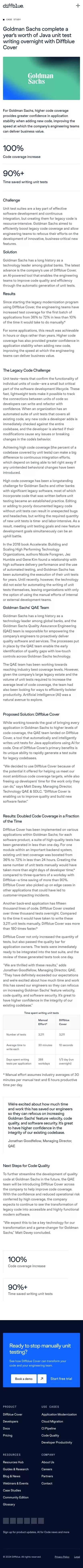 Goldman Sachs complete a year's worth of Java unit test writing overnight with Diffblue Cover - Diffblue mobile view