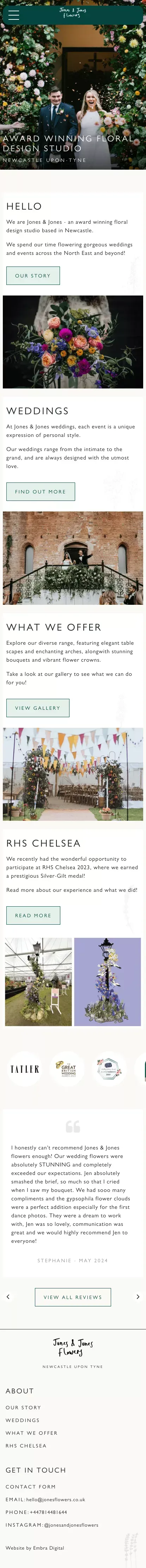Jones & Jones | Award Winning Wedding Flowers | Newcastle & The North East mobile view