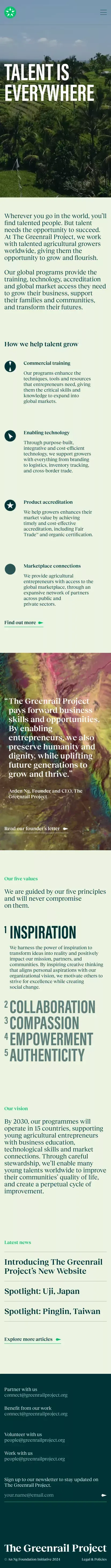 The Greenrail Project / Talent is everywhere. We work with growers worldwide to give them the opportunities to succeed. mobile view