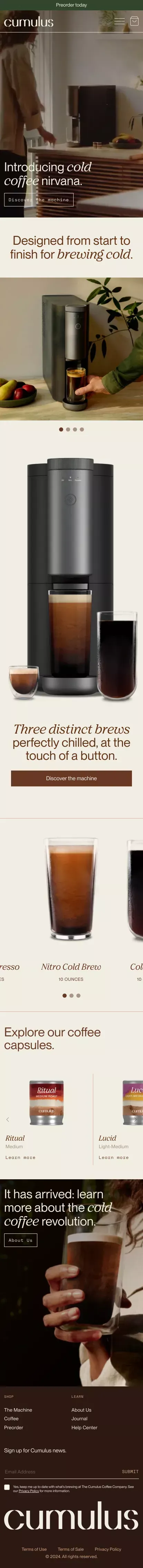 Cumulus Coffee | Premium Cold Coffee Machine mobile view