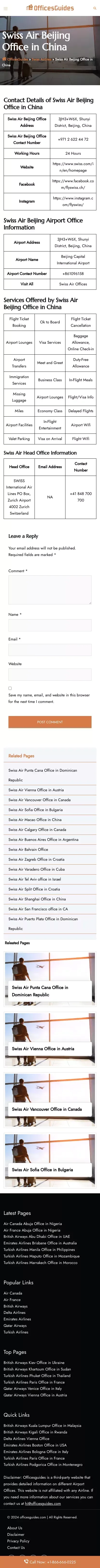 Swiss Air Beijing Office in China +1-866-666-0225 mobile view