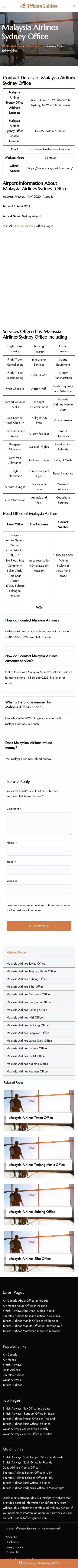Malaysia Airlines Sydney Office +1-866-666-0225 mobile view