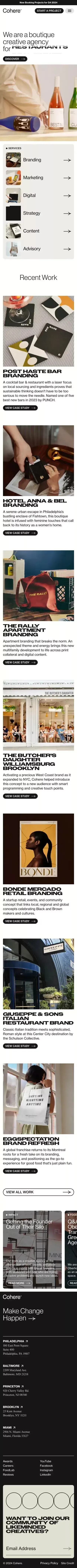 Cohere | Hospitality and Real Estate Branding Agency in NYC, Philadelphia, Baltimore, Miami mobile view