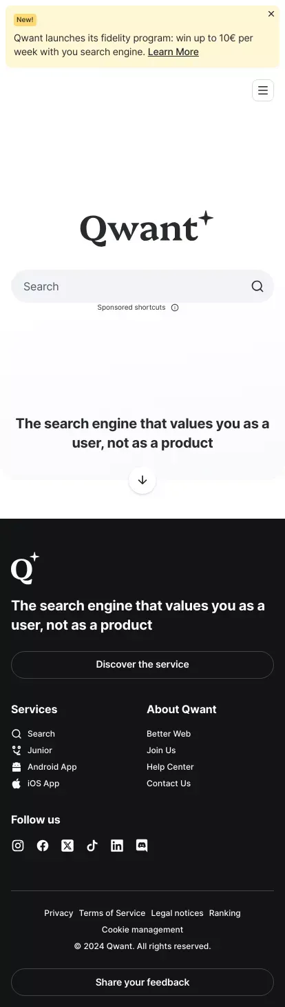 Qwant - The search engine that values you as a user, not as a product mobile view