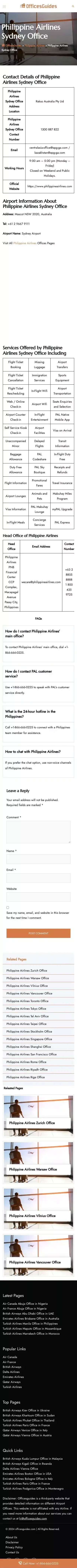 Philippine Airlines Sydney Office +1-866-666-0225 mobile view