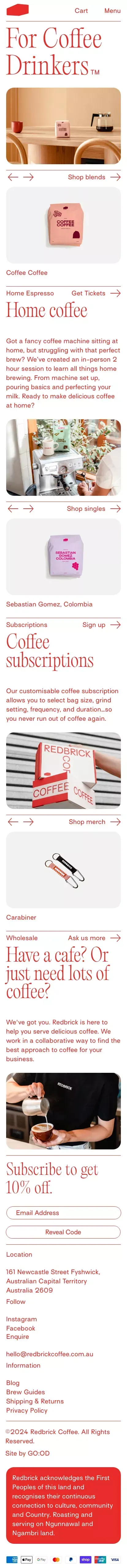 Redbrick Coffee mobile view