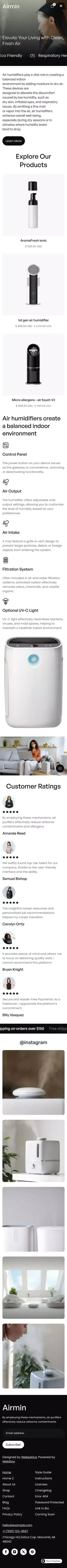 Airmin - Webflow Ecommerce website template mobile view