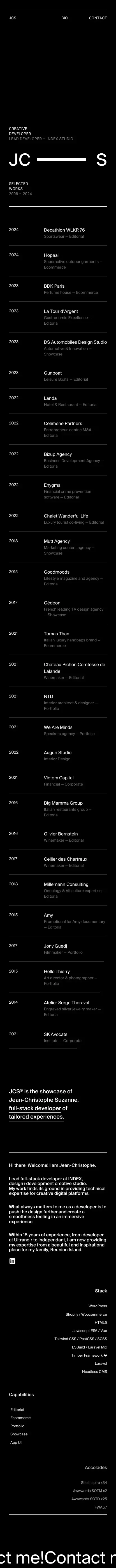 Jean-Christophe Suzanne • Creative Developer • Index Studio mobile view