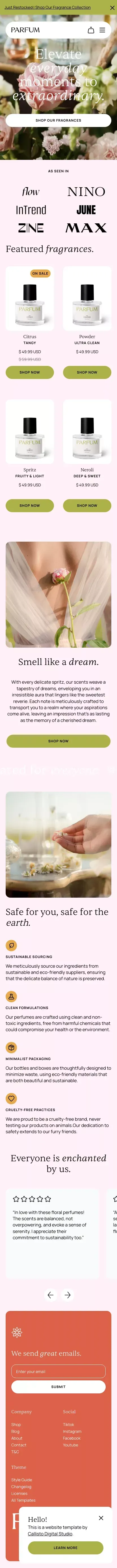 Parfum - Webflow E-Commerce Website Template mobile view
