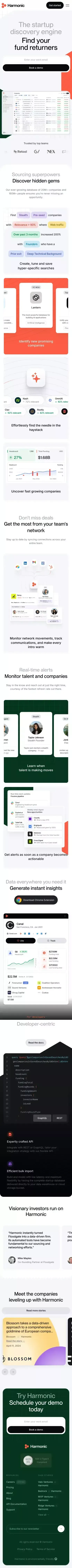 Harmonic.ai - The complete startup database mobile view