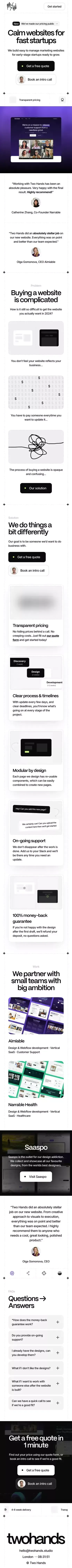Two Hands | Webflow Design & Development Studio mobile view