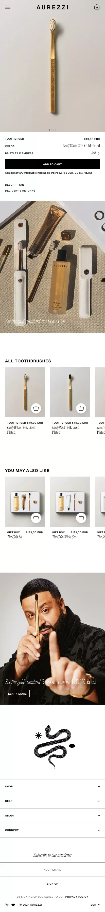 TOOTHBRUSH GOLD/WHITE – AUREZZI mobile view