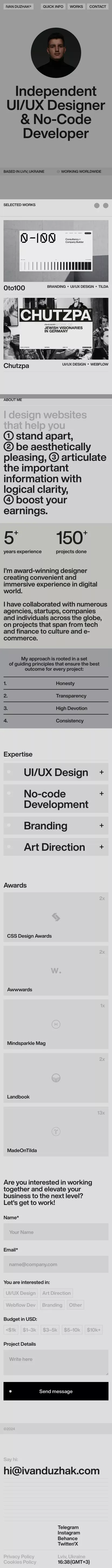 Ivan Duzhak | UI/UX Designer & Webflow Developer mobile view