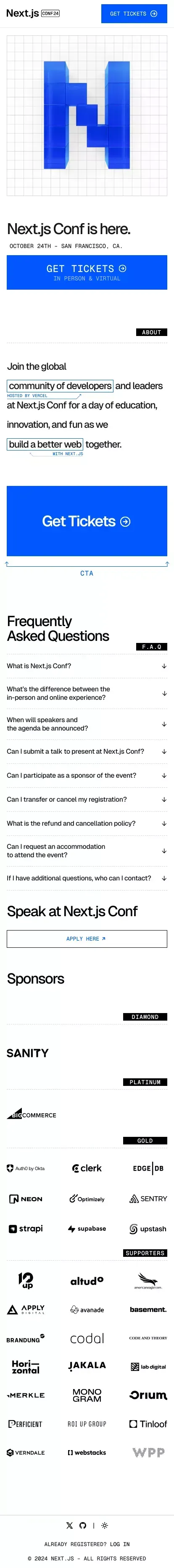 Next.js Conf by Vercel mobile view