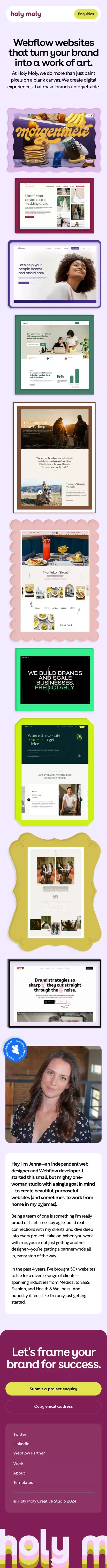 Holy Moly – Web Design and Webflow Development mobile view