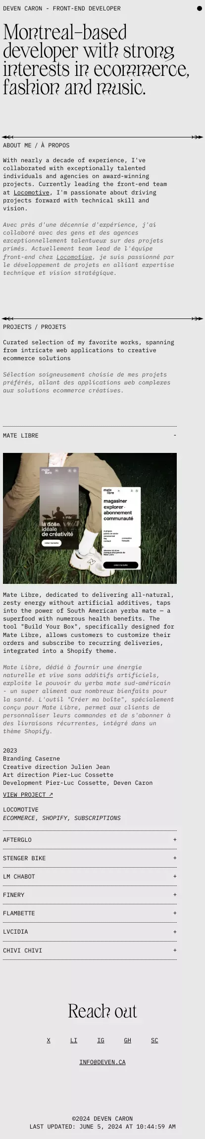 Deven Caron — Front-End Developer mobile view