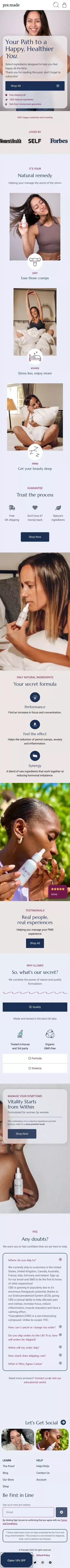 Premade Wellness – Premade Wellness is a Elementor Pro Template for a woman wellness brand mobile view