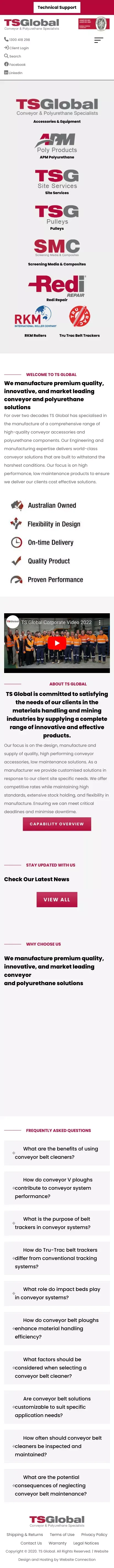 TS Global Conveyor Belt Accessories & Polyurethane Components mobile view