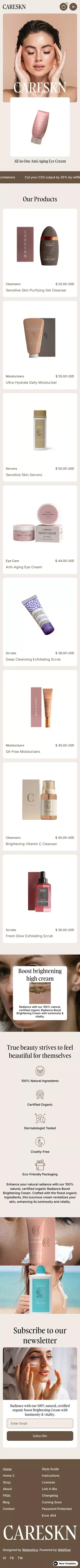 Careskn - Webflow Ecommerce website template mobile view