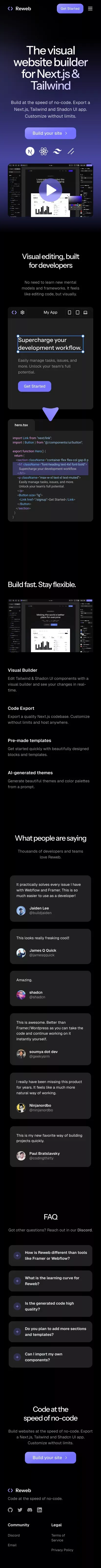 Reweb — The visual website builder for developers mobile view