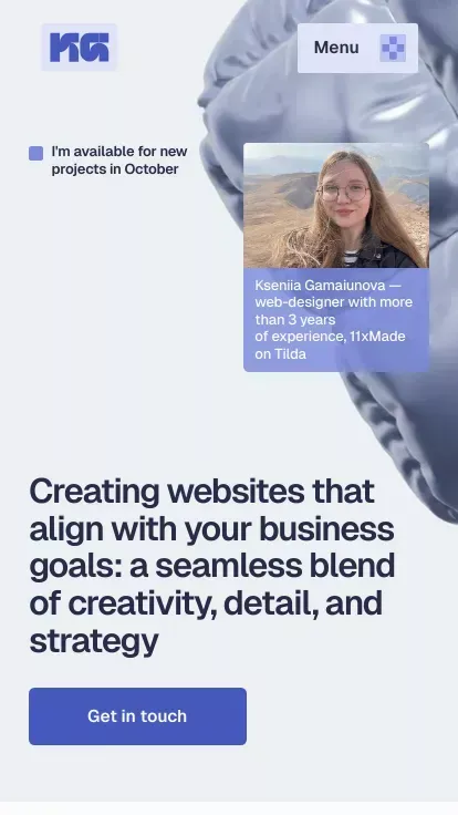 Kseniia Gamaiunova — web-designer, I create websites on Tilda mobile view