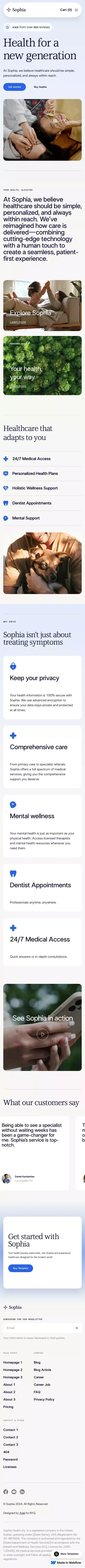 Sophia Healthcare Website Page Template for Webflow mobile view