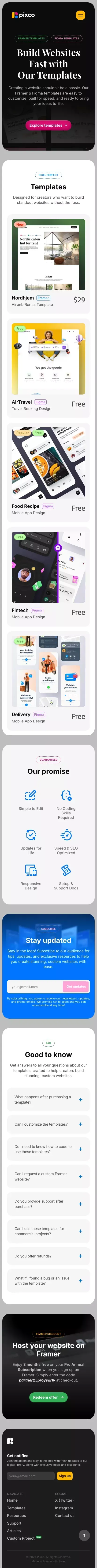 Pixco â Quality Framer & Figma Templates to Build Websites Fast mobile view