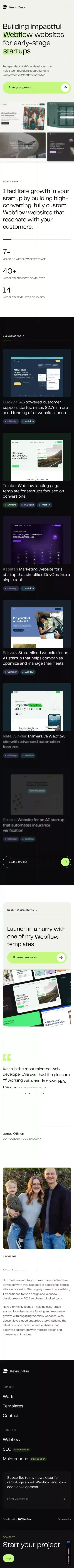 Independent Webflow Developer for Early-Stage Startups – Kevin Dakin mobile view