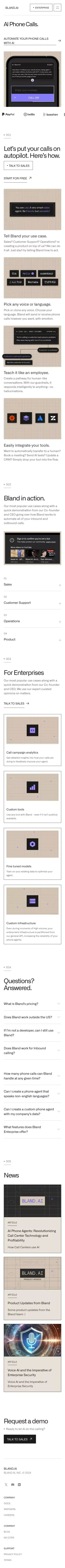 Bland AI | Automate Phone Calls with Conversational AI for Enterprises mobile view