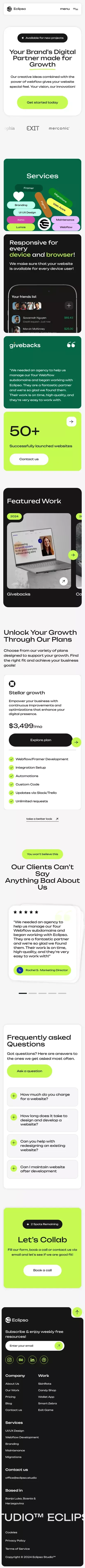 Eclipso Studio | Full-Service Webflow Agency mobile view