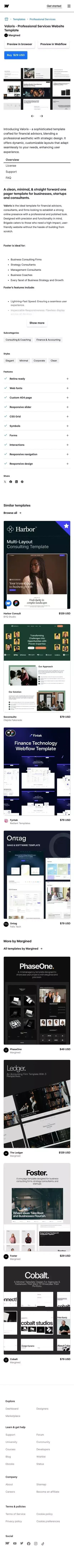 Valoris Website Page Template for Webflow mobile view