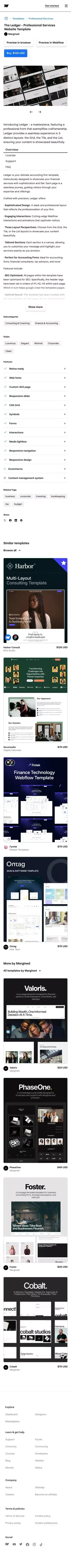 The Ledger Website Page Template for Webflow mobile view