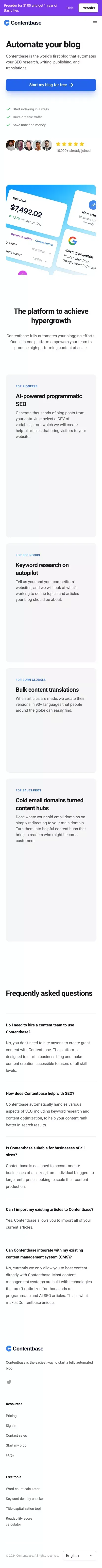 The easiest way to start a fully automated blog | Contentbase mobile view