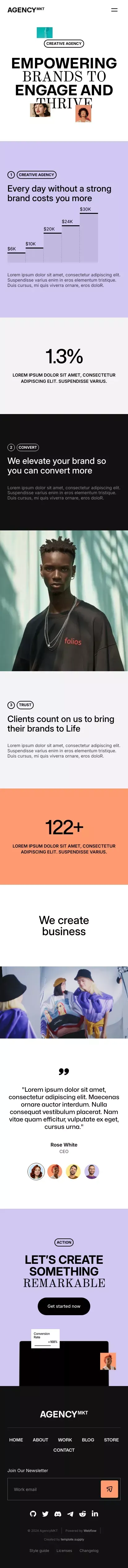 AgencyMKT - Webflow Ecommerce website template mobile view