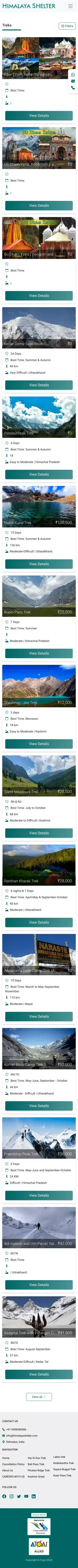 Treks in Uttarakhand, Himachal, Ladakh, Kashmir - Himalaya Shelter mobile view