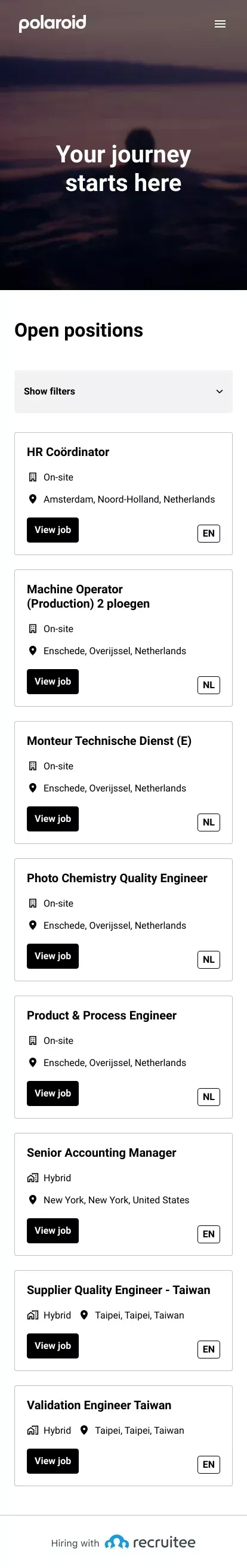 Homepage mobile view