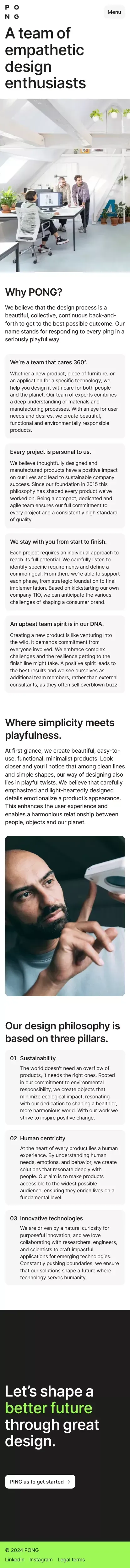 About us | Industrial design from Berlin | PONG mobile view