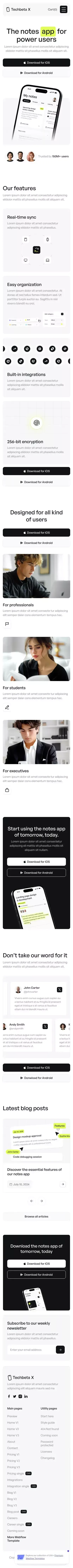 Techbeta X - Webflow Ecommerce website template mobile view