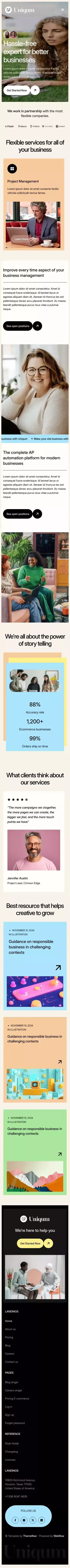 Uniqurm Website Page Template for Webflow mobile view