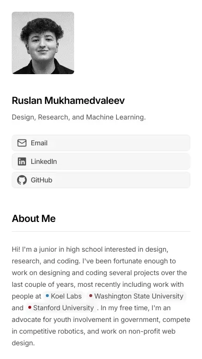Ruslan Mukhamedvaleev - Student, Researcher & Developer mobile view