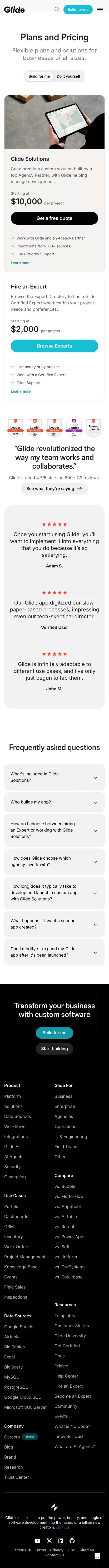 Glide Pricing | No Code App Builder for Teams & Businesses mobile view