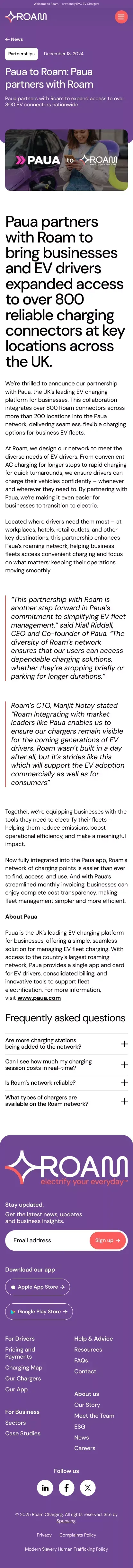 Paua to Roam: Paua partners with Roam - News - Roam Charging mobile view