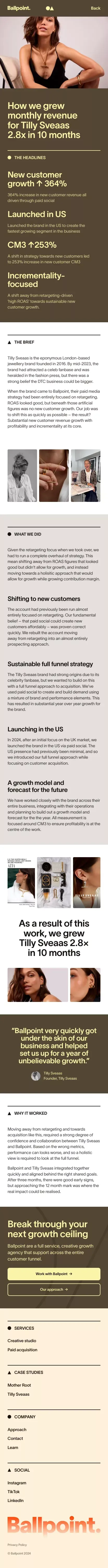 How we grew monthly revenue for Tilly Sveaas 2.8x in 10 months · Ballpoint mobile view